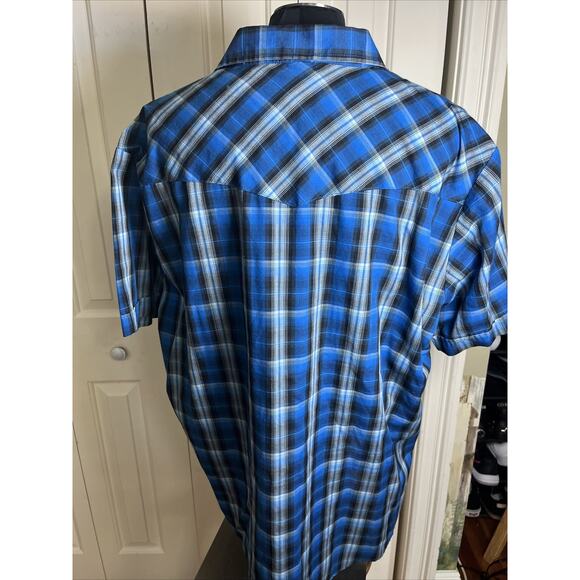 Plains Big Man Western Wear Mens 2X Blue Plaid Short Sleeve‎ Pearl Snap - Picture 2 of 6
